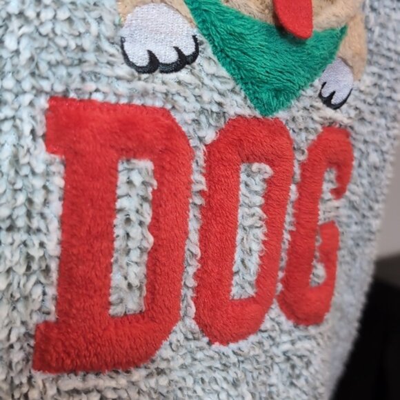 Ugly Christmas Sweater Fleece Feliz Naughty Dog Raglan Knit Pullover Holiday - Picture 5 of 11